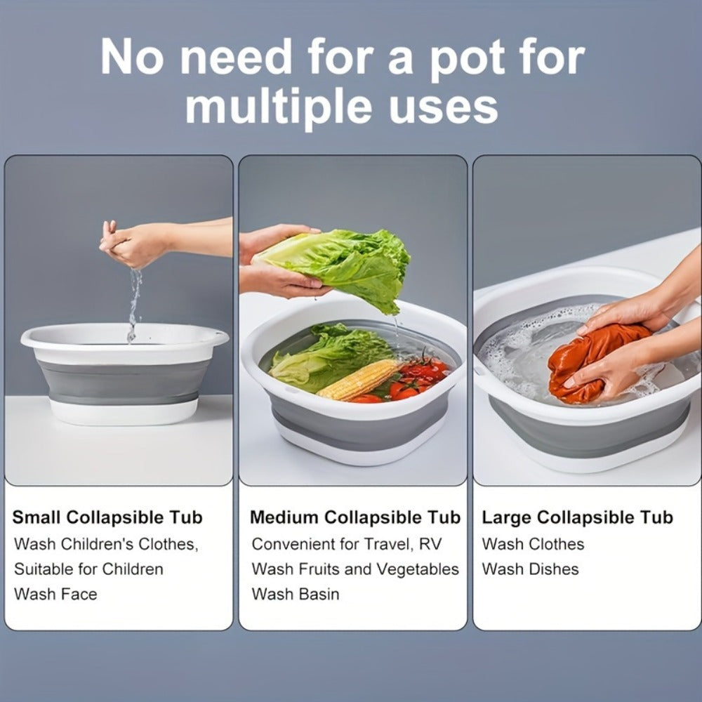 Three-Piece Collapsible Basin Set in Large, Medium and Small Sizes for Laundry, Kitchen and Camping