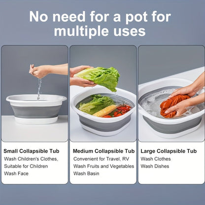 Three-Piece Collapsible Basin Set in Large, Medium and Small Sizes for Laundry, Kitchen and Camping