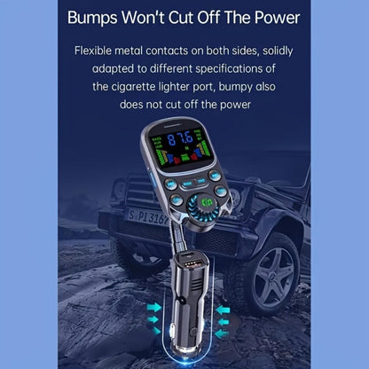 Flexible-Neck Car FM Transmitter with Color Display, USB-C and USB-A Ports, AUX Input and Call Controls