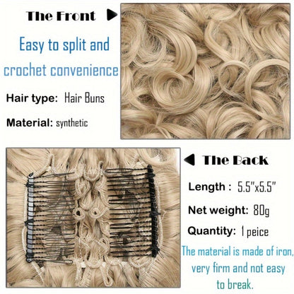 Six-Inch Curly Clip-In Hair Bun Extension with Comb and Scrunchie in Four Blended Color Options