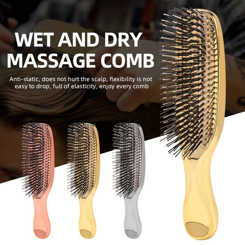 Air Cushion Detangling Hair Brush with Electroplated Finish and Flexible Pins in Three Color Options