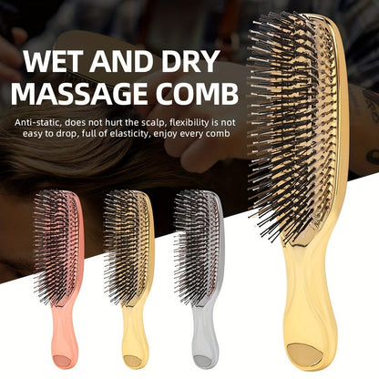 Air Cushion Detangling Hair Brush with Electroplated Finish and Flexible Pins in Three Color Options
