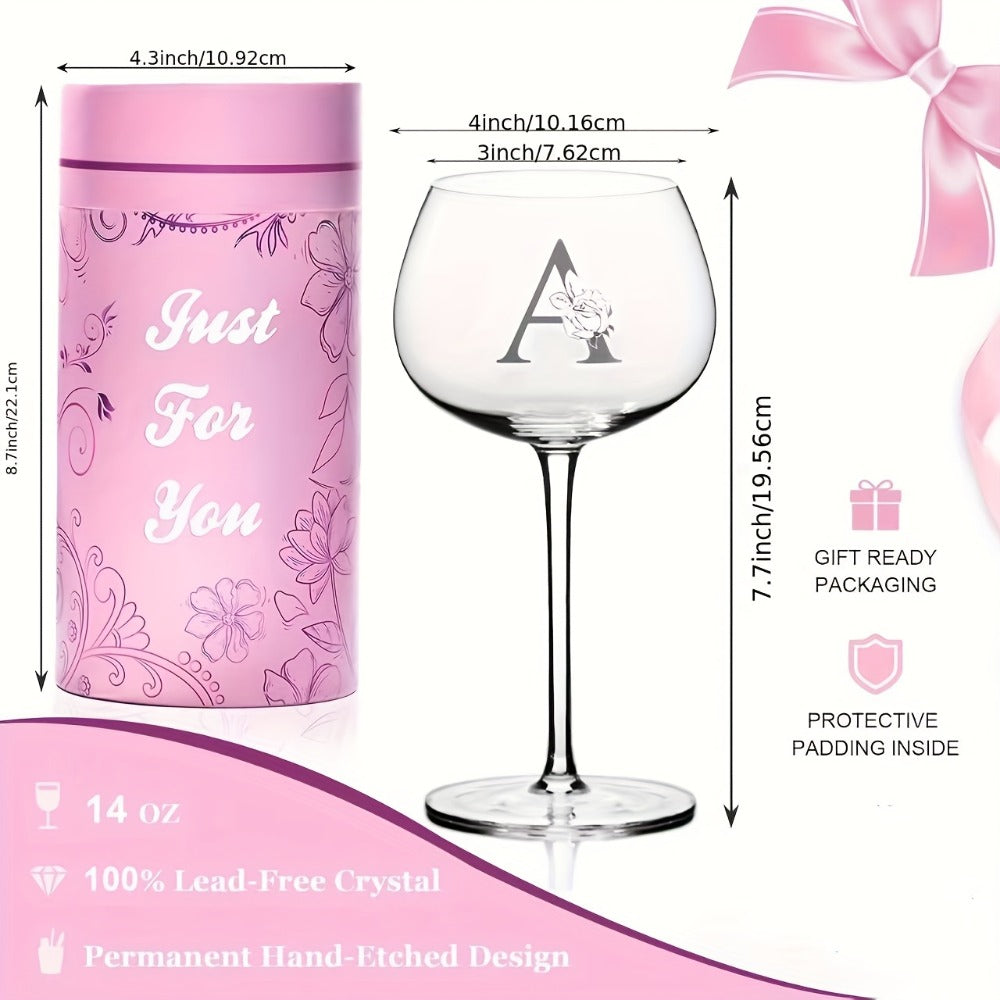 Initial Wine Glass Gift Set with 18 Checkout Letters, 14-Ounce Bowl, Presentation Box and Card