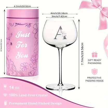 Initial Wine Glass Gift Set with 18 Checkout Letters, 14-Ounce Bowl, Presentation Box and Card
