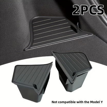 Car Trunk Organizer Side Storage Boxes for Tesla Model Y Juniper 2025 with Left/Right Black TPE Bins and Lids