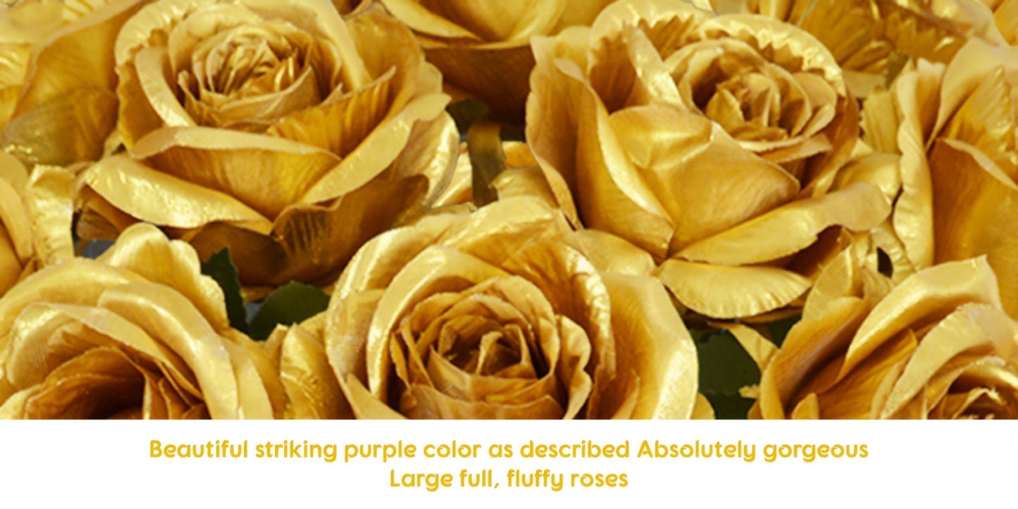 Artificial Flowers 10-Piece Silk Rose Set with 19.69-Inch Bendable Stems in Deep Purple or Dark Green
