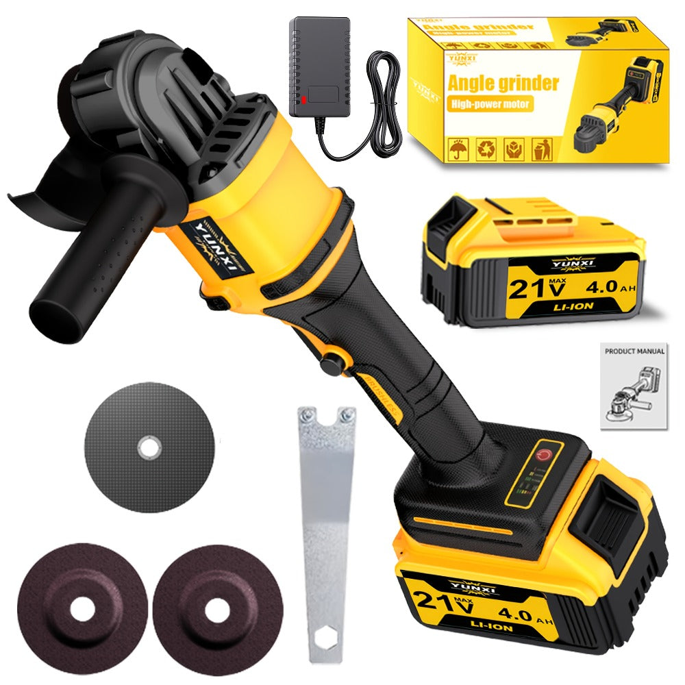 Power Tools YUNXI Cordless Angle Grinder with Rechargeable Battery, Polishing Accessories and Case Options