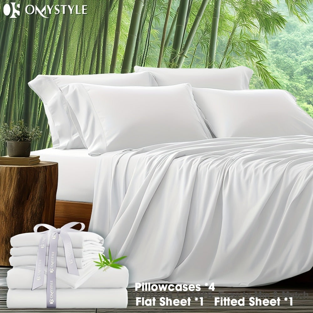 Bamboo Blend Bed Sheet Set 6pcs – Flat Sheet, Fitted Sheet & 4 Pillowcases, Ultra Soft Lyocell Viscose Breathable Bedding for Hot Sleepers, Deep Pocket Twin Full Queen King, 11 Colors