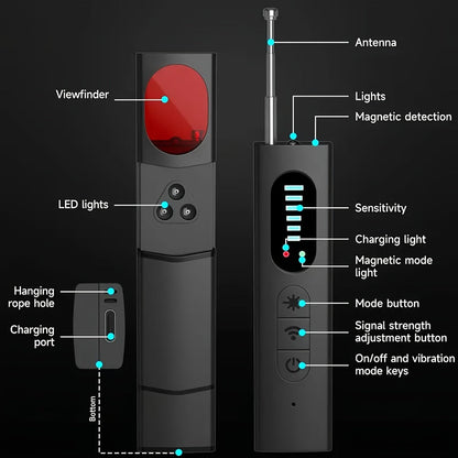 Anti Spy Hidden Camera Detector RF Signal Scanner Portable Bug Detector, GPS Tracker Finder, Listening Device Detector