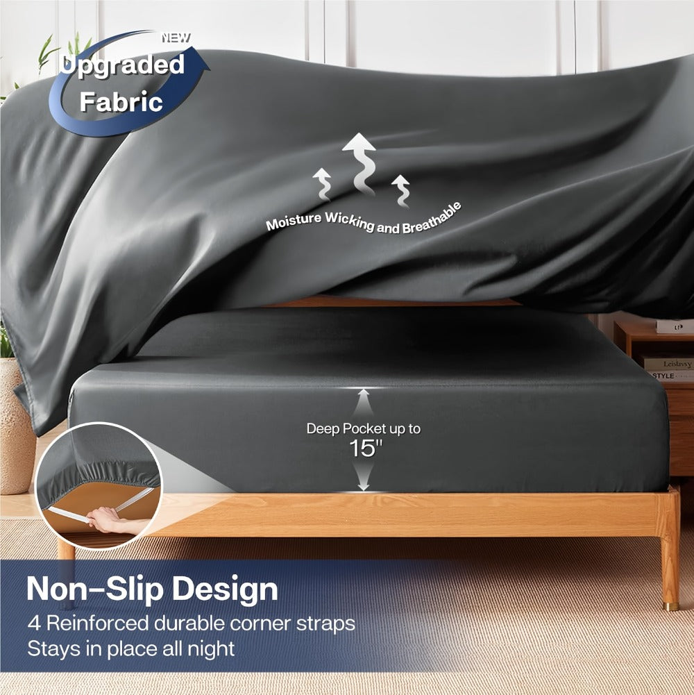 Bed Sheet Set 6-Piece with 17-Inch Pocket, Double-Stitched Edges, Four Bed Sizes and Thirteen Colors