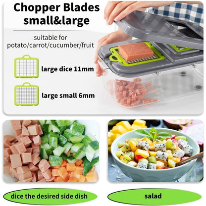 22-in-1 Vegetable Chopper with Container – 13 Blades Food Chopper & Dicer for Onion, Tomato & Veggies with Lemon Squeezer, Safety Lock & Clear Lid