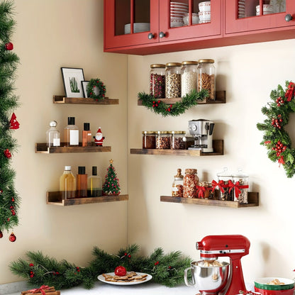 Six-Piece Wall Shelf Set in Graduated Sizes with White, Brown or Black Finish for Layered Displays