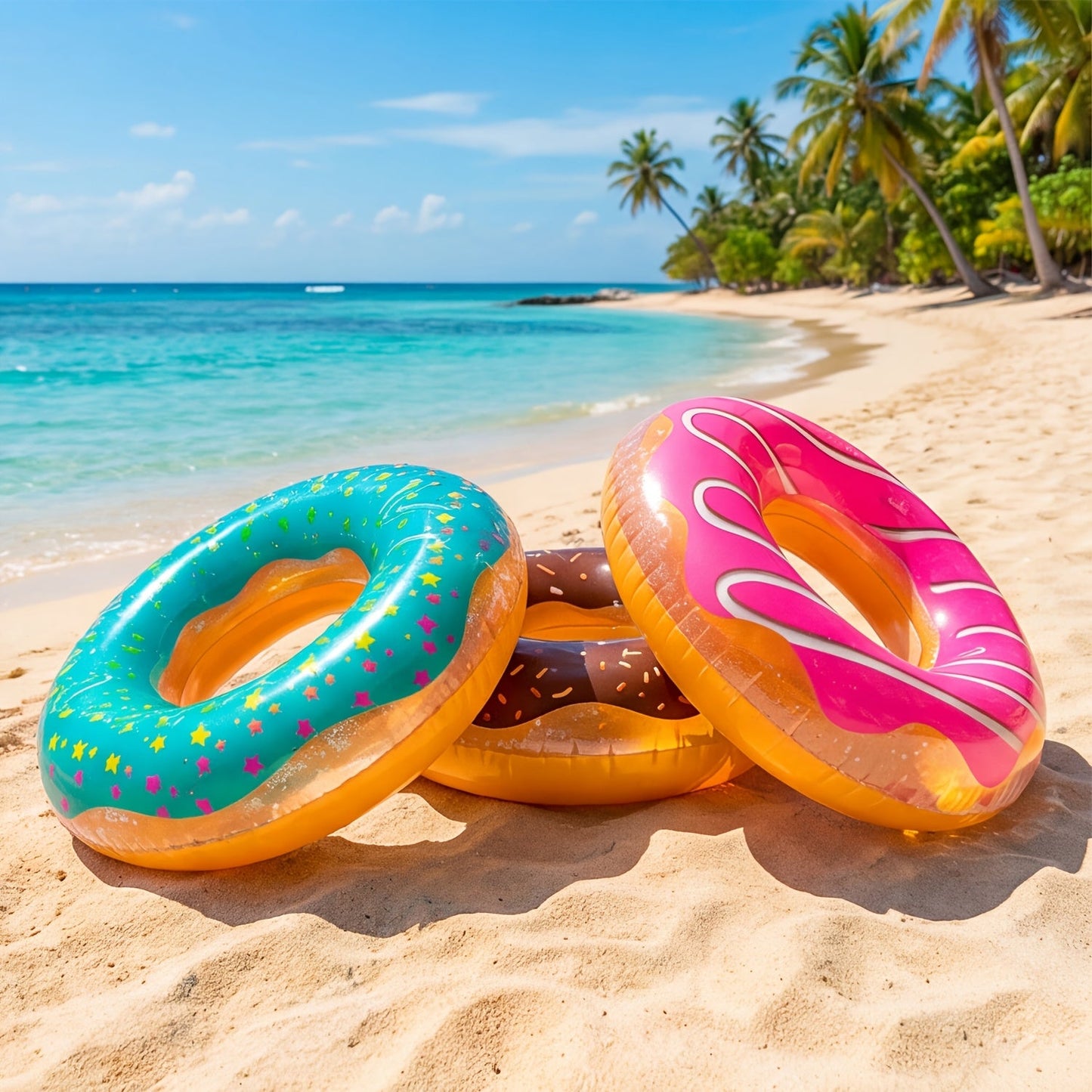 Inflatable Donut Pool Float 3-Pack | Glitter Swim Ring for Adults & Kids