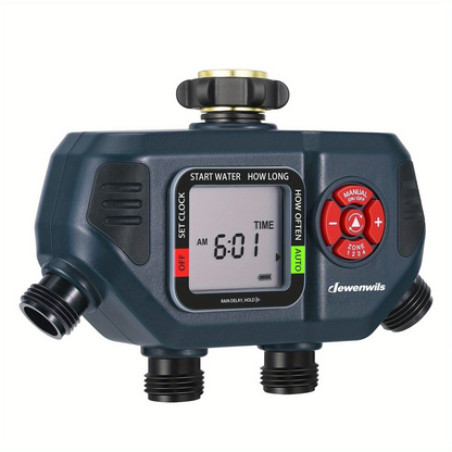 4-Zone Sprinkler Timer with Auto/Manual/Rain Delay Modes – Programmable Garden Irrigation Controller, 3.4" LCD Display
