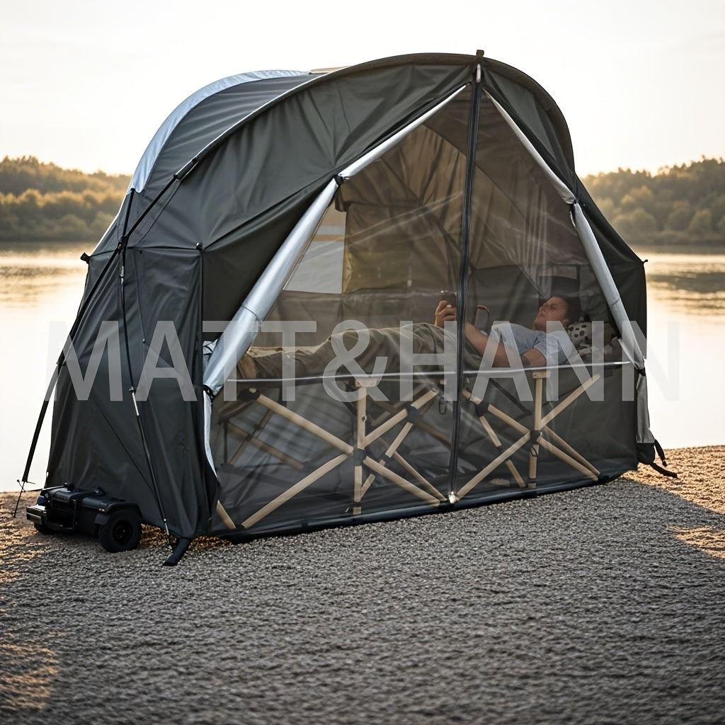 Camping Tent Single-Person Freestanding Bicycle Shelter with Mesh Panels, Polyester Body and Steel Poles