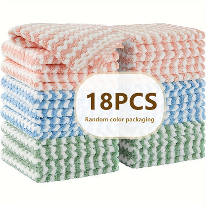 Eighteen-Pack Microfiber Cleaning Cloths with Knit Texture and Assorted Colors for Kitchen and Home Use