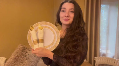 Gold Disposable Dinnerware Set for 50 Guests 350pcs, Includes Dinner Plates, Dessert Plates, 9oz Cups with Gold Rim