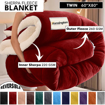 480GSM Sherpa Fleece Blanket – Double-Sided Heavy Warm Throw for Couch, Bed & Travel, Reversible All Season, 13 Colors, 3 Sizes