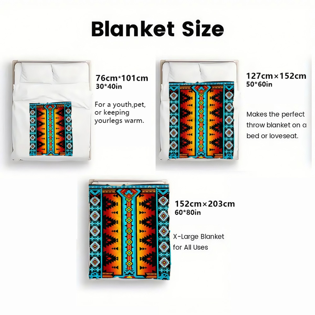 Tribal-Pattern Flannel Throw Blanket in Exact 30 x 40-Inch and 60 x 80-Inch Checkout Sizes