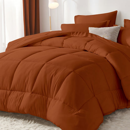 Comforter Set Soft Breathable Microfiber Bed in a Bag with Fitted Sheet Flat Sheet Pillowcases & Shams – All Season Fluffy Checkered Bedding Set Twin Full Queen King
