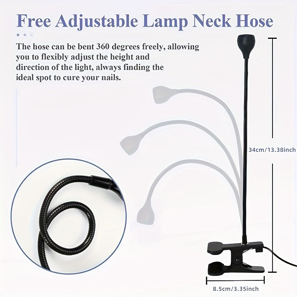 365nm-Labeled UV LED Nail Lamp with Clip Mount, Flexible Gooseneck, USB Cable and Black or White Finish