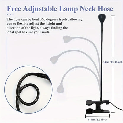 365nm-Labeled UV LED Nail Lamp with Clip Mount, Flexible Gooseneck, USB Cable and Black or White Finish