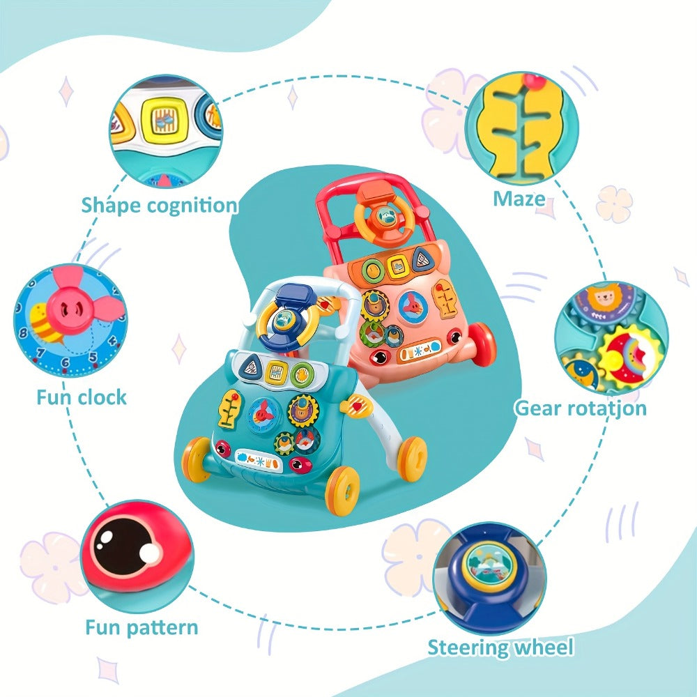 Musical Baby Walker Toy with Anti-Rollover Safety – Multi-Function Sit-to-Stand Activity Center for Early Walking Development, Interactive Learning Push Walker for Infants & Toddlers, Baby Gift