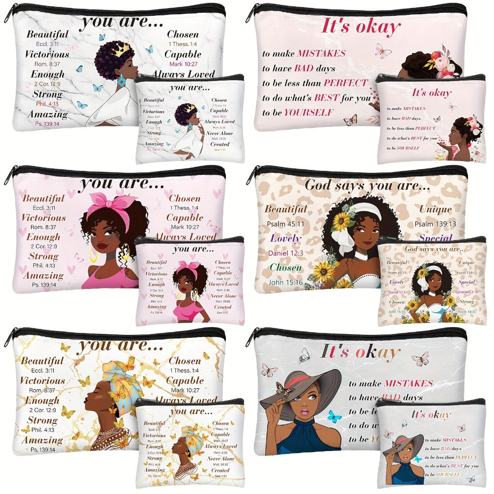 Makeup Bag – African American Makeup Bag 12-Pack Bulk Gift Set Inspirational African Queen Zipper Travel Cosmetic Pouch Toiletry…