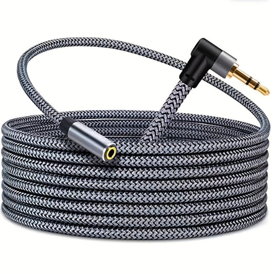 Right-Angle Elbow 3.5mm Female to Male AUX Extension Cable – Tinned Copper Core, Round Tangle-Free Design, Universal for Car, Computer, Phone & Speaker Audio Connections, 3 Lengths