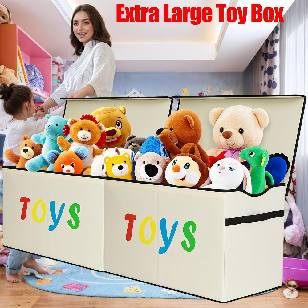 Collapsible Toy Storage Box with Lid, Side Handles and Two- or Four-Grid Divider Options for Playrooms