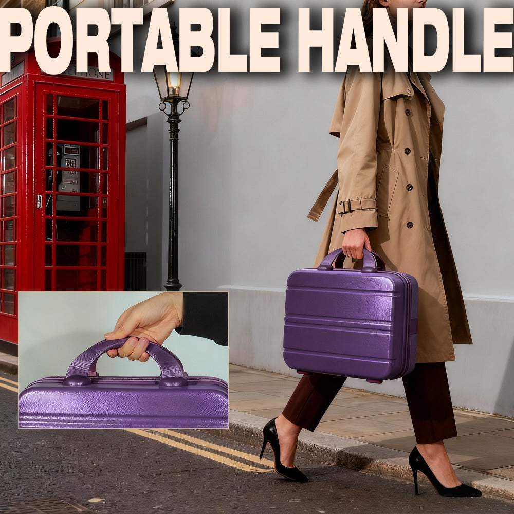 Hard Shell Makeup Travel Case Waterproof Pressure-Proof Portable Cosmetic Suitcase with Elastic Band Luggage Attachment Carry-On Organizer for Women Travel Camping Gym 30x25x15cm