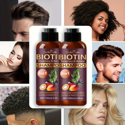 Two-Pack 100 ml Batana Oil Shampoo with Biotin and Rosemary Extract for Daily Hair Care Routines