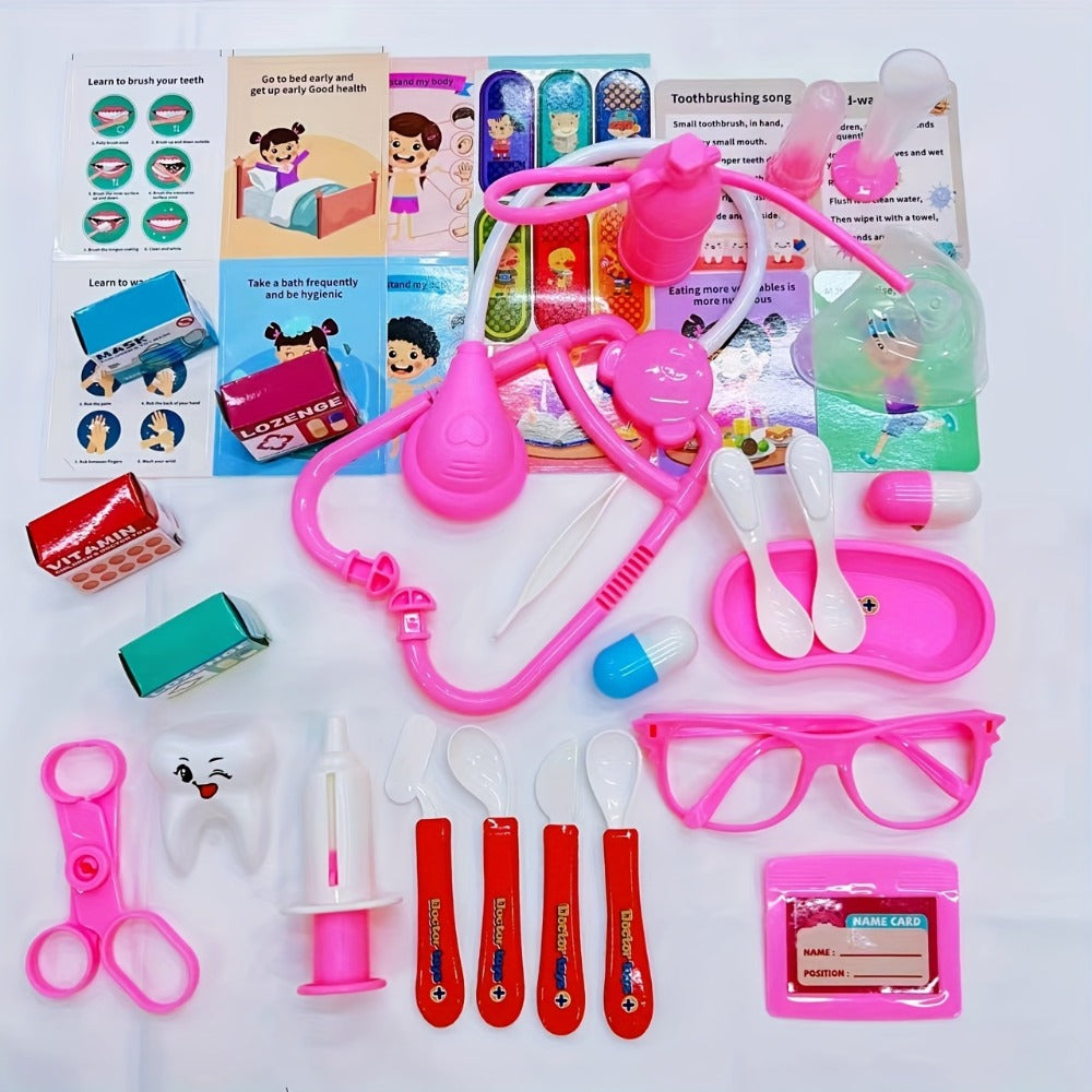 Pink Doctor Kit for Girls 40pcs – Pretend Play Nurse Toy Set with Stethoscope, Syringe, Dental Accessories & Medical Tools | Simulation Doctor Role Play Gift for Girls Ages 3 4 5 6, Birthday & Christmas