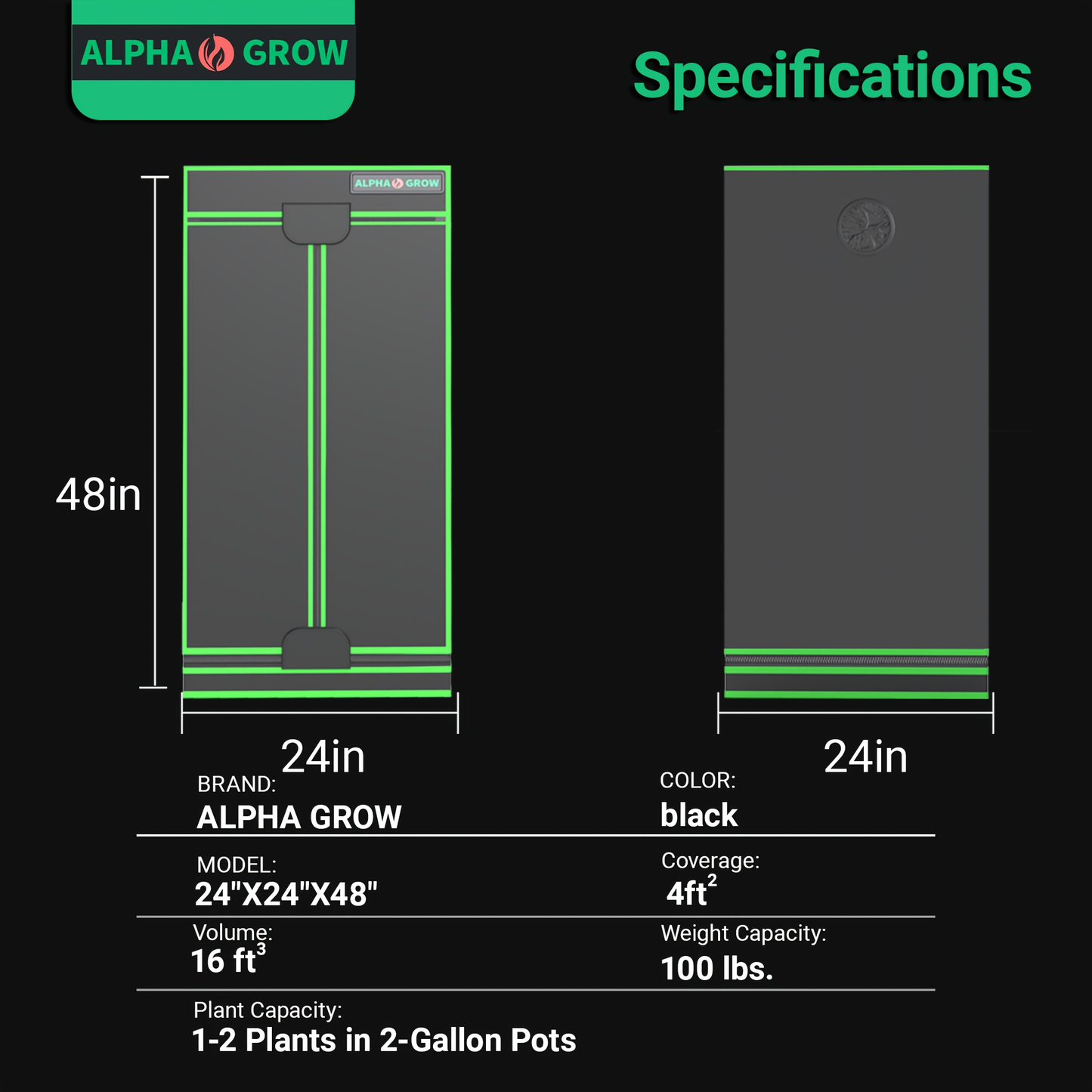 ALPHAGROW Grow Tent Greenhouse Portable 2X2/3X3/4X2/4X4 Ft High Reflective 1680D Mylar Canvas with Observation Window And Floor Tray for Hydroponic, Mushroom, Flower Indoor Plant Growing Home