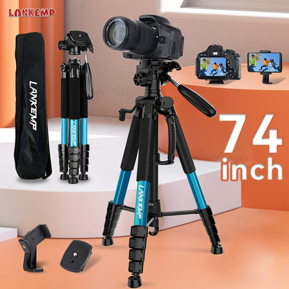 ALEiMON 74-Inch Tripod with Dual Quick Release Plate – Heavy-Duty Aluminum Alloy Camera Stand with Phone Clip & Carry Bag for DSLR, Mirrorless, Projector, Spotting Scope & Webcam