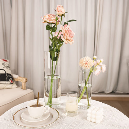 Clear Glass Cylinder Vase Set with 4-, 8- and 12-Inch Heights in 18- or 36-Piece Options for Table Displays