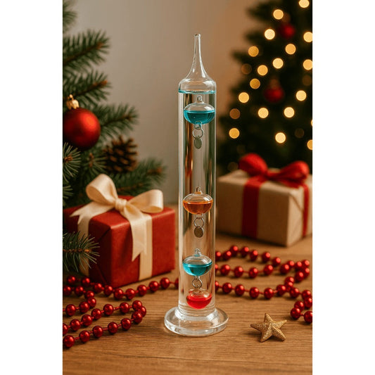 Galileo Thermometer Glass Multicolor Floating Spheres 9.5 Inch Decorative Temperature Display 16°C-28°C for Home Office Desk Science Decor Gift