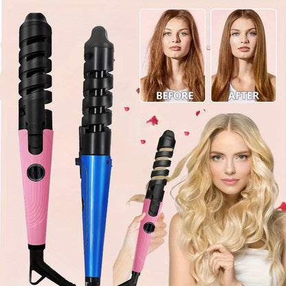 Automatic Spiral Curling Iron Ceramic Anti-Tangle – Professional Auto Curler One-Button Easy Operate Hair Styling Tool with Comb & 2 Clips for All Hair Types – Blue, Pink