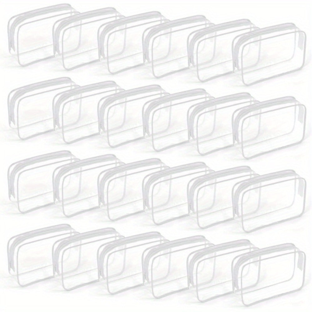 Twenty-Four Clear Zipper Toiletry Pouches, 7 by 4.7 by 2 Inches, in White or Rose Red Options