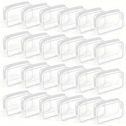 Twenty-Four Clear Zipper Toiletry Pouches, 7 by 4.7 by 2 Inches, in White or Rose Red Options