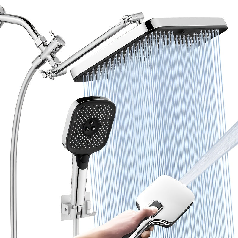 High Pressure Rainfall Shower Head Combo with Handheld Spray – 9 Spray Settings, 180° Adjustable Bracket, Stainless Steel Hose, Anti-Clog Nozzles, Modern Bathroom Shower System