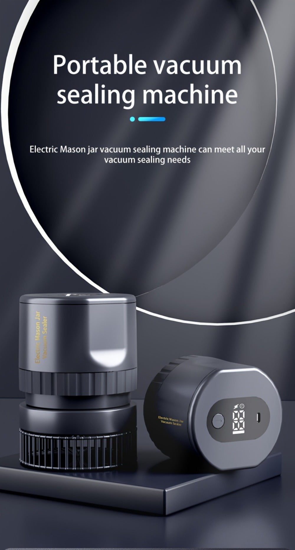 Electric Mason Jar Vacuum Sealer Kit with Regular- and Wide-Mouth Adapters, Lid Accessories and Charging Cable