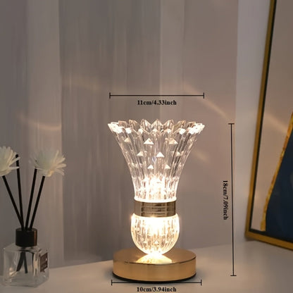 Table Lamp with Crystal Vase Shade, Touch Dimming, USB Rechargeable Power and One or Two-Lamp Options