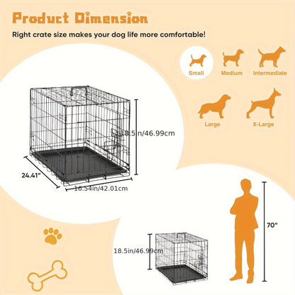 Folding Wire Dog Crate with Divider, Pull-Out Tray, Two Doors and Five Sizes from 24.41 to 48.4 Inches