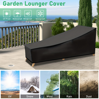 Black Chaise Lounge Cover with 210-by-80-by-75 cm Profile, Hem Cord and Pictured Storage Bag