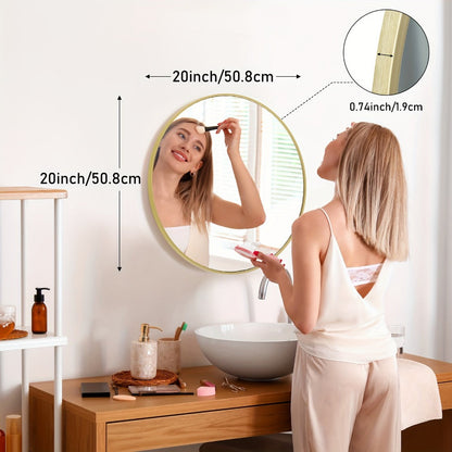 Round Wall Mirror Aluminum Alloy Frame – Modern Circle Mirror for Bedroom, Bathroom & Living Room, Tempered Glass, Black & Gold, 20in 28in 30in 36in