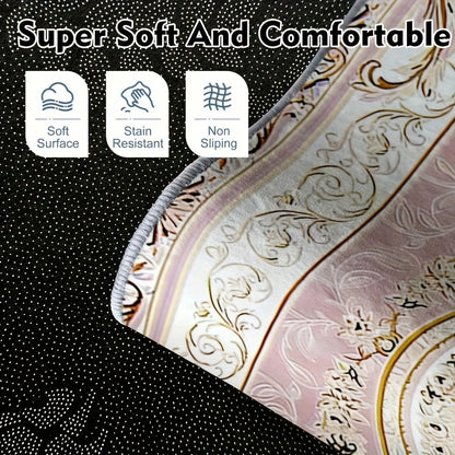 Area Rug 852 GSM Velvet Floral Check Design with Low Pile and Five Machine-Washable Room Sizes