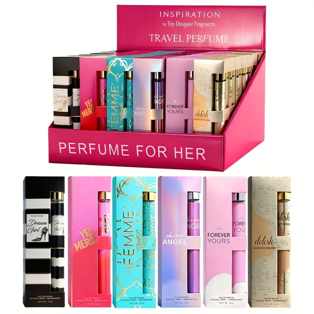 Women's Perfume Gift Set with Six Eau de Parfum Travel Sprays, 1.18 oz Each in Two Assortments