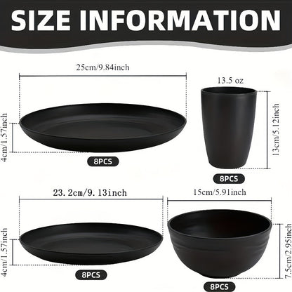 Wheat Straw Dinnerware Set Unbreakable 16 or 32-Piece Service for 4 or 8, Lightweight Dishwasher Microwave Safe Dish Set with Plates Bowls Cups, Modern Kitchen Tableware for Everyday Camping Outdoor Use