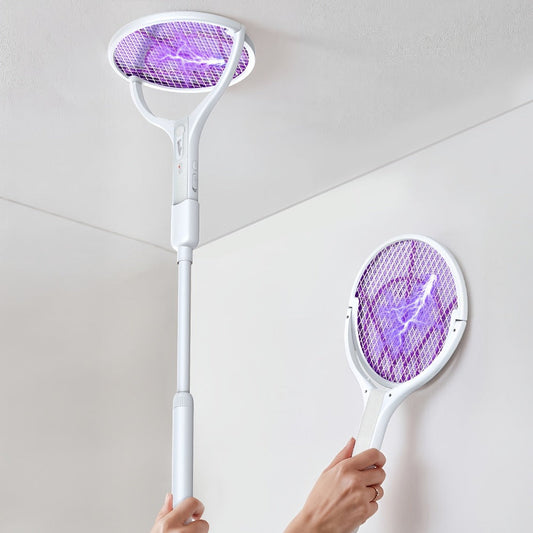 Electric Fly Swatter Racket 4000V – Rechargeable Mosquito Killer Zapper with Auto One-Touch Kill, Detachable Head, USB Type-C Charging, Cordless Bug Zapper for Indoor & Outdoor Use, Pet-Safe Pest Control